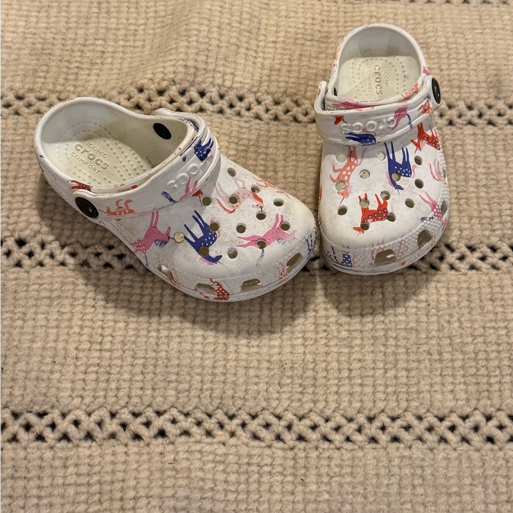 CROCS Kids' White Sandals with Colorful Animal Design